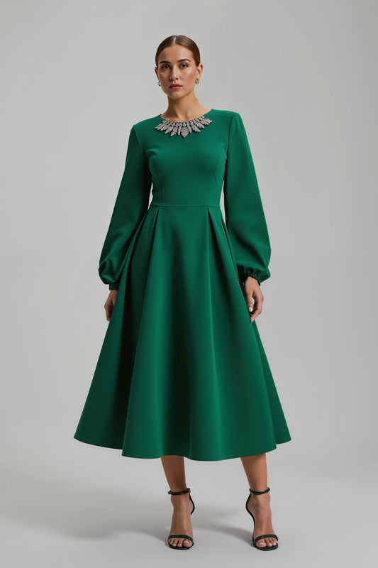 Sparkly Dark Green Long Sleeves Holiday Party Dress with Beading