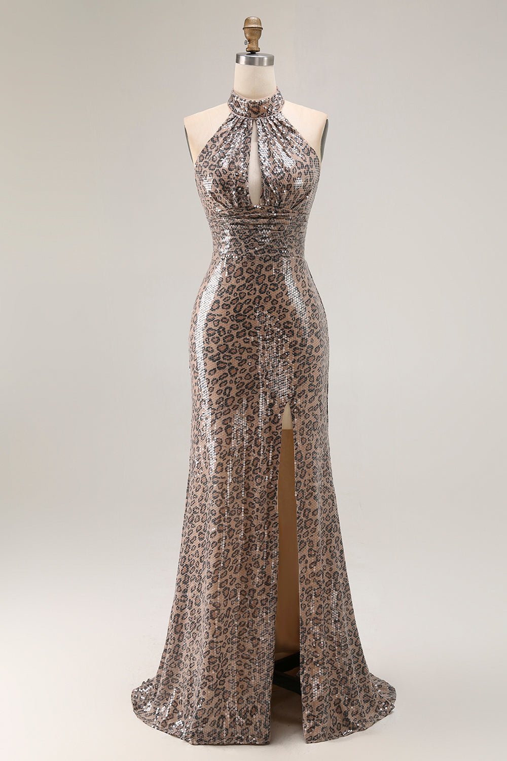 Sparkly Golden Leopard Keyhole Mermaid Sequin Long Prom Dress with Slit Sparkly Golden Leopard Keyhole Mermaid Sequin Long Prom Dress with Slit