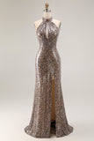 Sparkly Golden Leopard Keyhole Mermaid Sequin Long Prom Dress with Slit Sparkly Golden Leopard Keyhole Mermaid Sequin Long Prom Dress with Slit