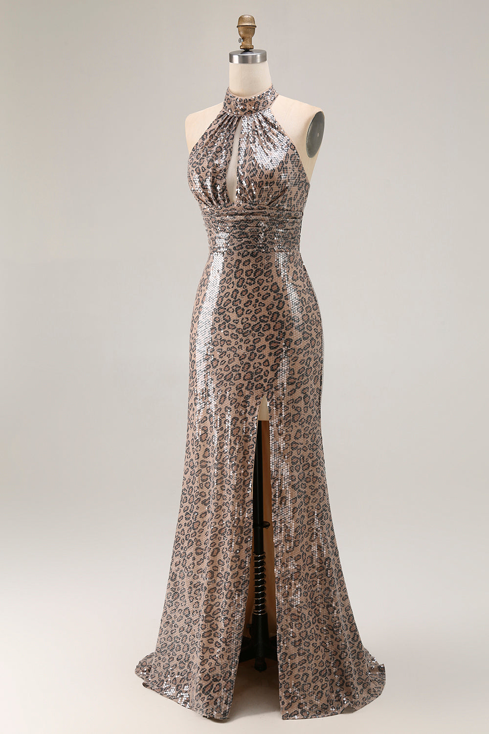 Sparkly Golden Leopard Keyhole Mermaid Sequin Long Prom Dress with Slit Sparkly Golden Leopard Keyhole Mermaid Sequin Long Prom Dress with Slit