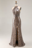 Sparkly Golden Leopard Keyhole Mermaid Sequin Long Prom Dress with Slit Sparkly Golden Leopard Keyhole Mermaid Sequin Long Prom Dress with Slit