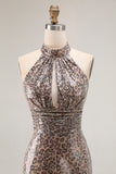 Sparkly Golden Leopard Keyhole Mermaid Sequin Long Prom Dress with Slit Sparkly Golden Leopard Keyhole Mermaid Sequin Long Prom Dress with Slit