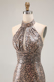 Sparkly Golden Leopard Keyhole Mermaid Sequin Long Prom Dress with Slit Sparkly Golden Leopard Keyhole Mermaid Sequin Long Prom Dress with Slit