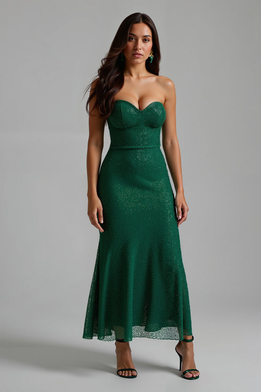 Sparkly Dark Green Strapless Sheath Long Holiday Party Dress