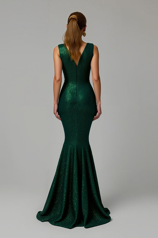 Sparkly Dark Green Bateau Neck Mermaid Long Holiday Party Dress