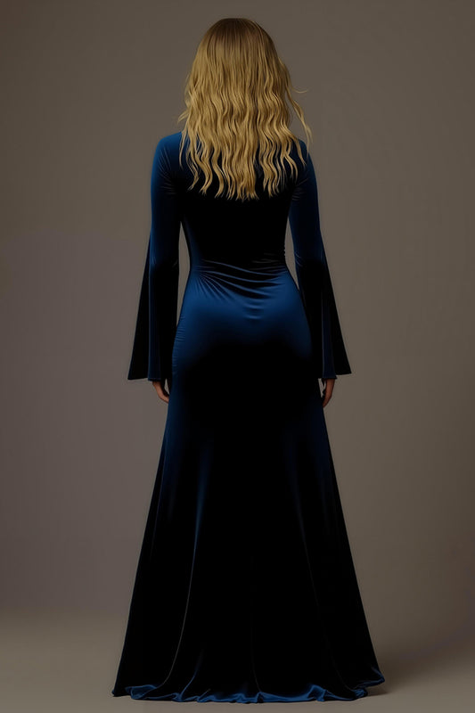 Royal Blue Velvet Sheath V-Neck Long Holiday Party Dress
