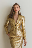 Sparkly Golden Pencil Sequins 2 Piece Midi Women Prom Suits with Sleeves Sparkly Golden Pencil Sequins 2 Piece Midi Women Prom Suits with Sleeves