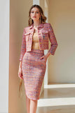 Sunset Tweed 2 Piece Pencil Midi Pageant Interview Outfits with Sleeves Sunset Tweed 2 Piece Pencil Midi Pageant Interview Outfits with Sleeves