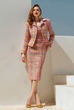 Sunset 2 Piece Tweed Pencil Notched Lapel Midi Pageant Interview Outfits with Sleeves Sunset 2 Piece Tweed Pencil Notched Lapel Midi Pageant Interview Outfits with Sleeves