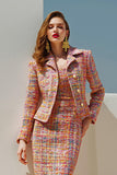 Sunset 2 Piece Tweed Pencil Notched Lapel Midi Pageant Interview Outfits with Sleeves Sunset 2 Piece Tweed Pencil Notched Lapel Midi Pageant Interview Outfits with Sleeves