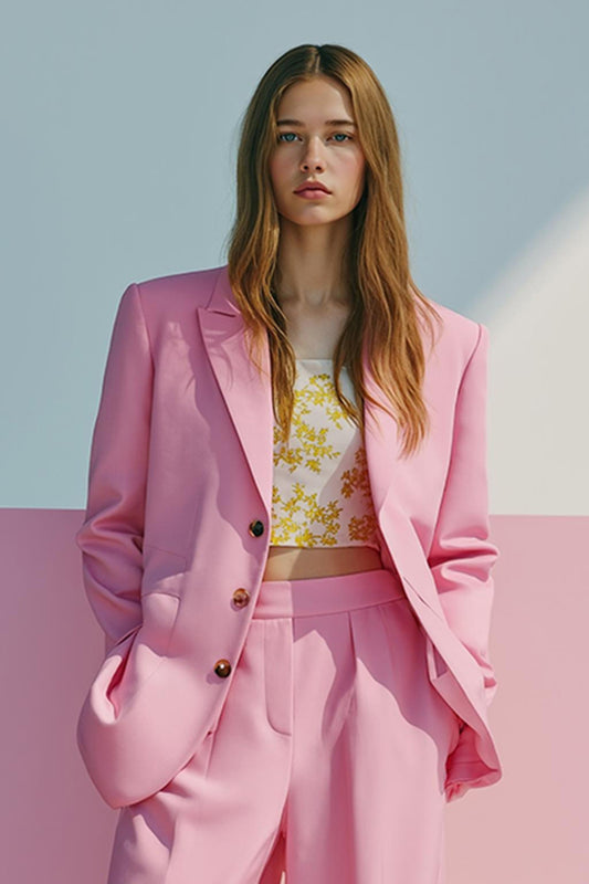 Pink 2 Piece Single Breasted Satin Prom Suits with Pockets