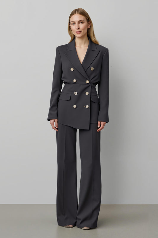 Dark Grey Double Breasted 2 Piece Peak Lapel Business Suits