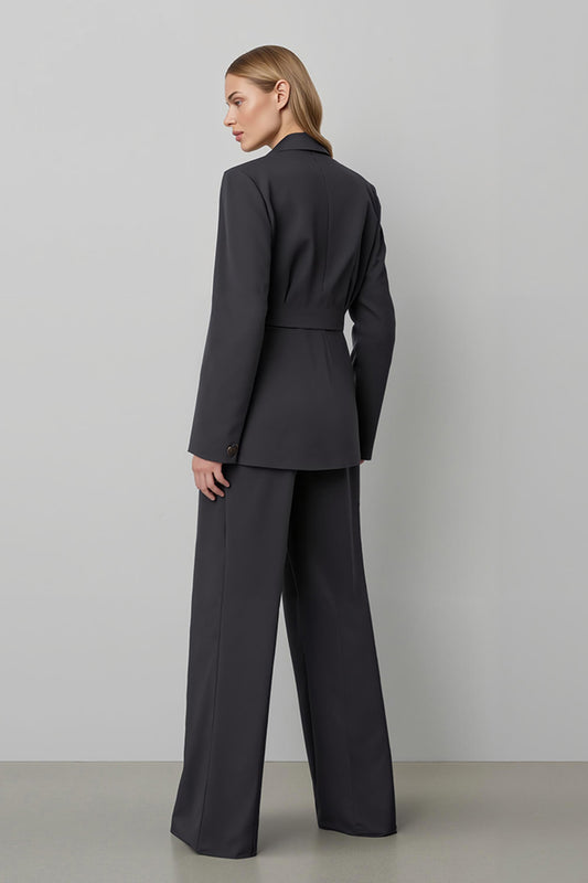 Dark Grey Double Breasted 2 Piece Peak Lapel Business Suits