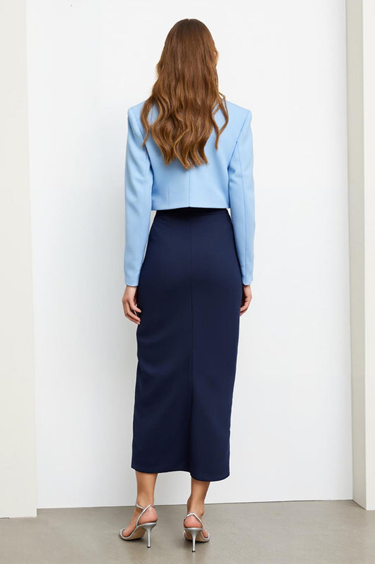 Navy Blue 2 Piece Notched Lapel Pencil Business Suits