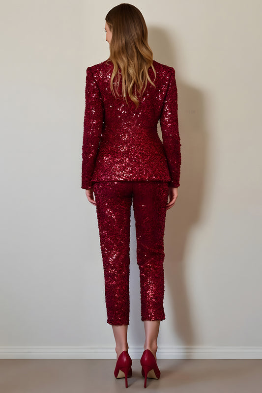 Sparkly Burgundy 2 Piece Sequins Women Prom Suits