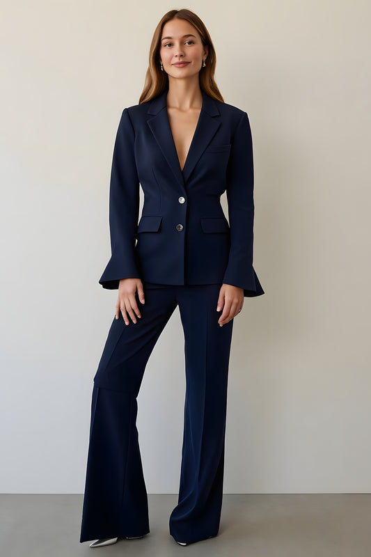 Navy Notched Lapel 2 Piece Single Breasted Business Suits