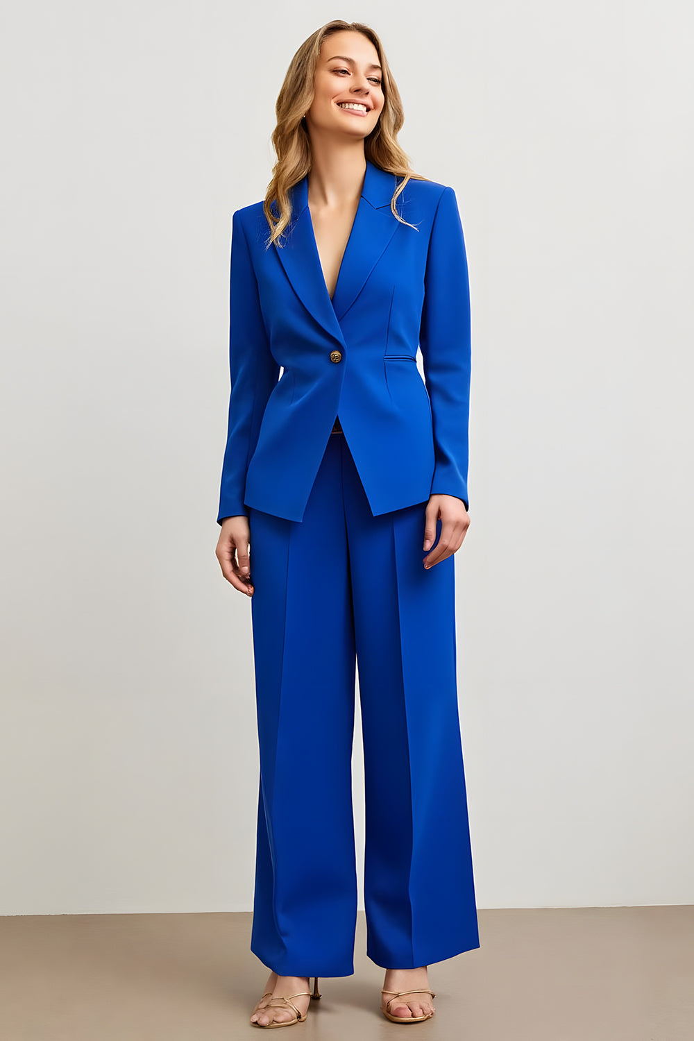 Zapakasa Women Royal Blue Satin 2 Piece Women Prom Suits Notched Lapel