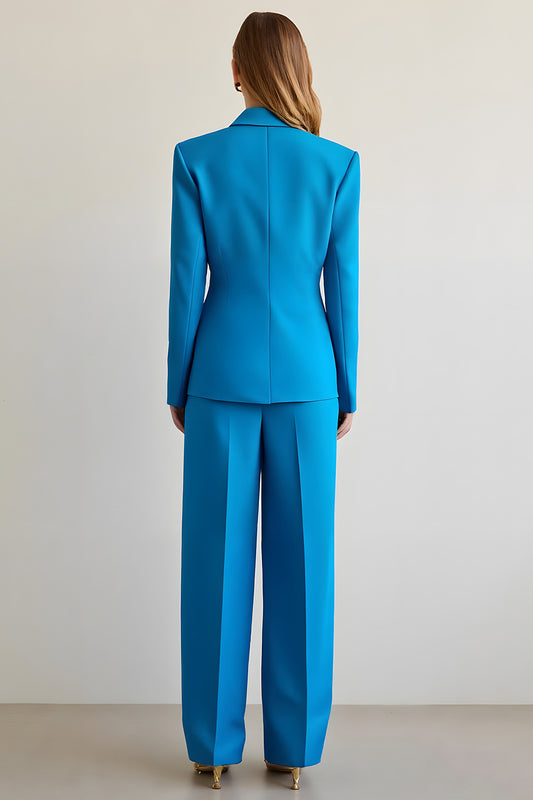 Blue 2 Piece Notched Lapel Satin Women Prom Suits