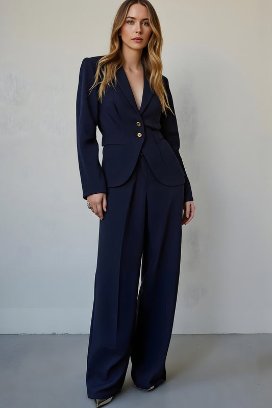 Navy Satin 2 Piece Single Breasted Business Suits