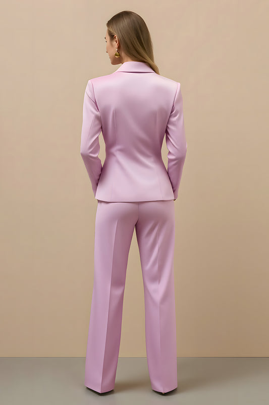 Pink 2 Piece Double Breasted Satin Women Prom Suits