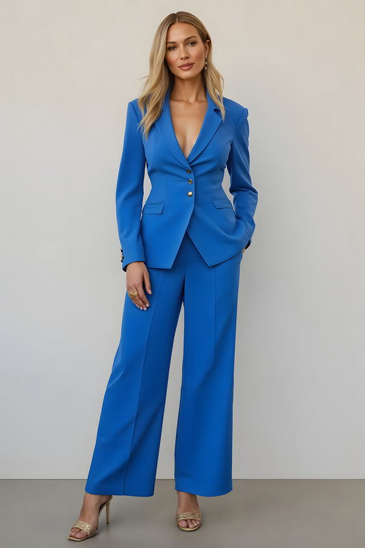 Blue Single Breasted 2 Piece Women Prom Suits with Pockets