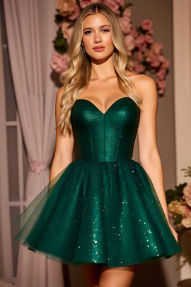 Sparkly Dark Green A Line Short Homecoming Dress with Sequins
