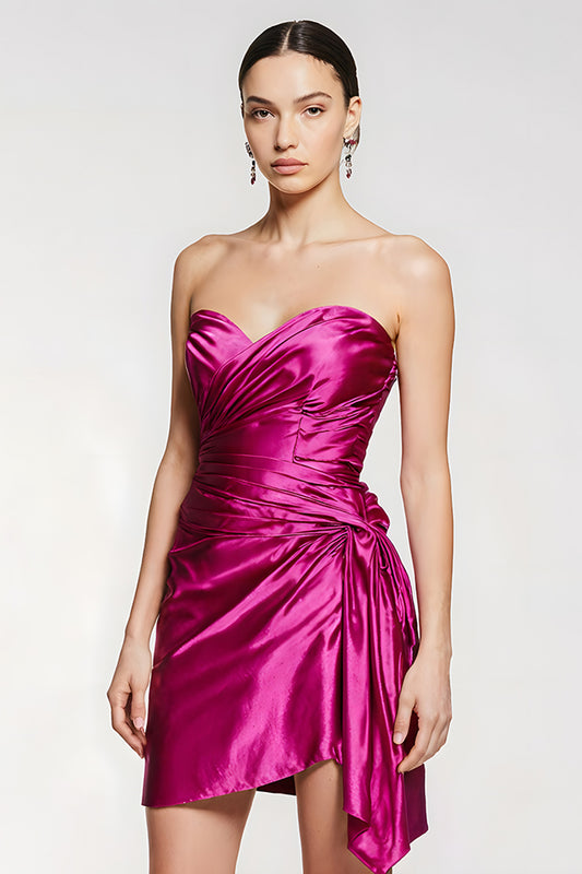 Fuchsia Tight Sweetheart Ruched Short Homecoming Dress