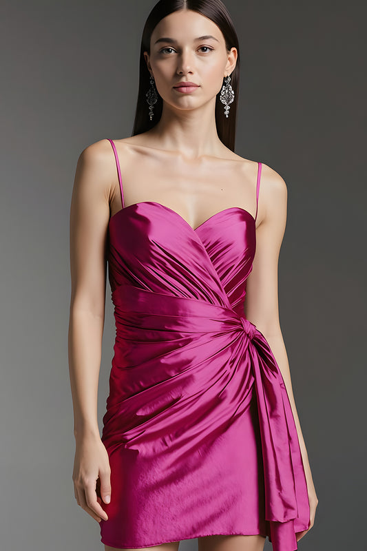 Fuchsia Tight Short Homecoming Dress with Side Cape