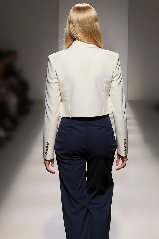 Ivory Navy 3 Piece Notched Lapel Business Suits