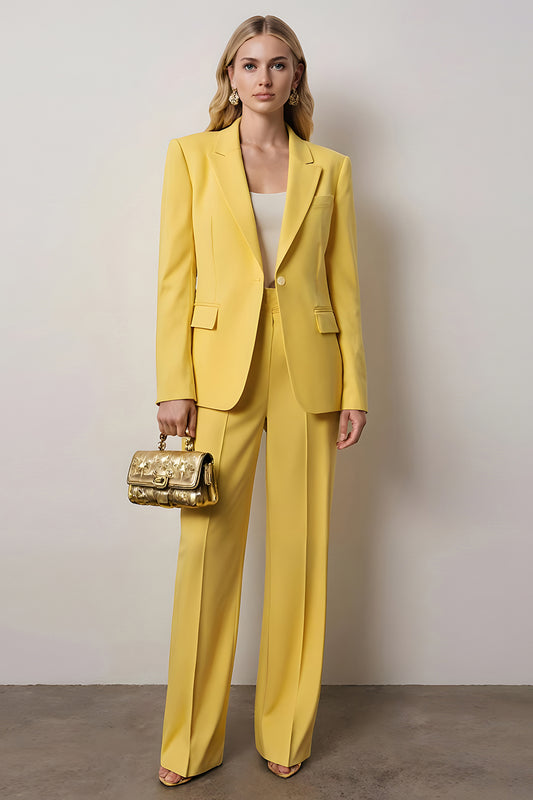 Yellow Notched Lapel 2 Piece Business Suits with Sleeves