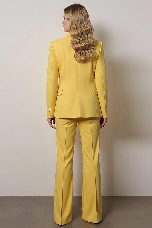 Yellow Notched Lapel 2 Piece Business Suits with Sleeves
