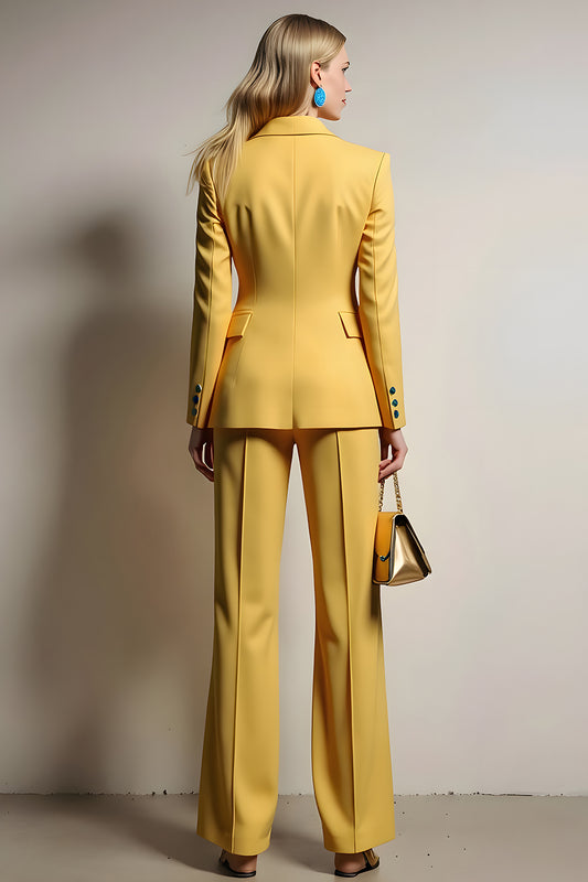 Yellow One Button 2 Piece Notched Lapel Business Suits