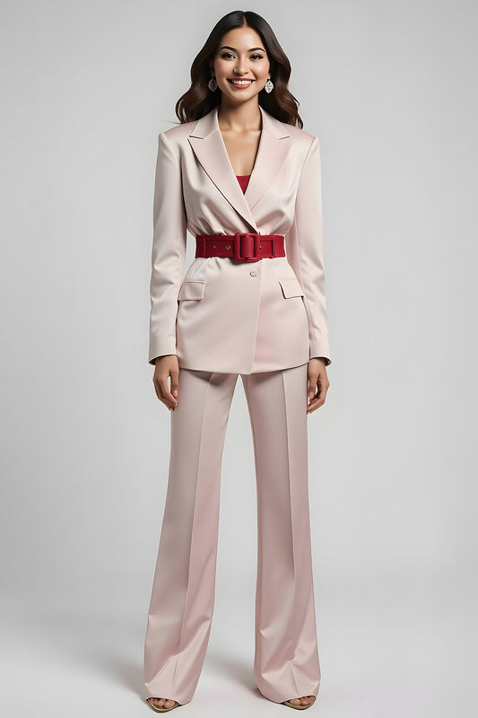 Blush 2 Piece Notched Lapel Business Suits with Belt