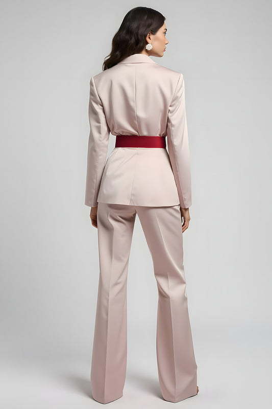 Blush 2 Piece Notched Lapel Business Suits with Belt