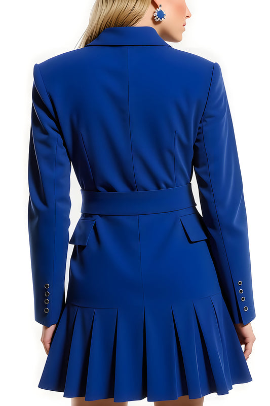 Royal Blue Notched Lapel Single Breasted Blazer Dress