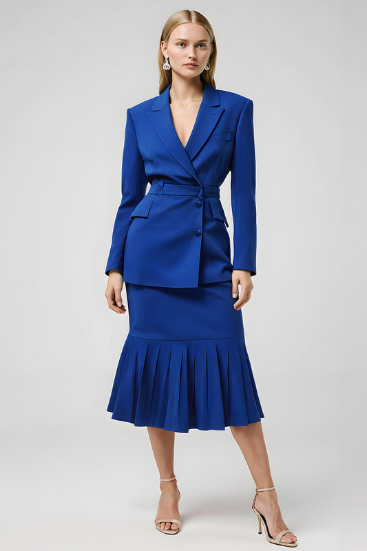 Royal Blue 2 Piece Notched Lapel Midi Business Suits