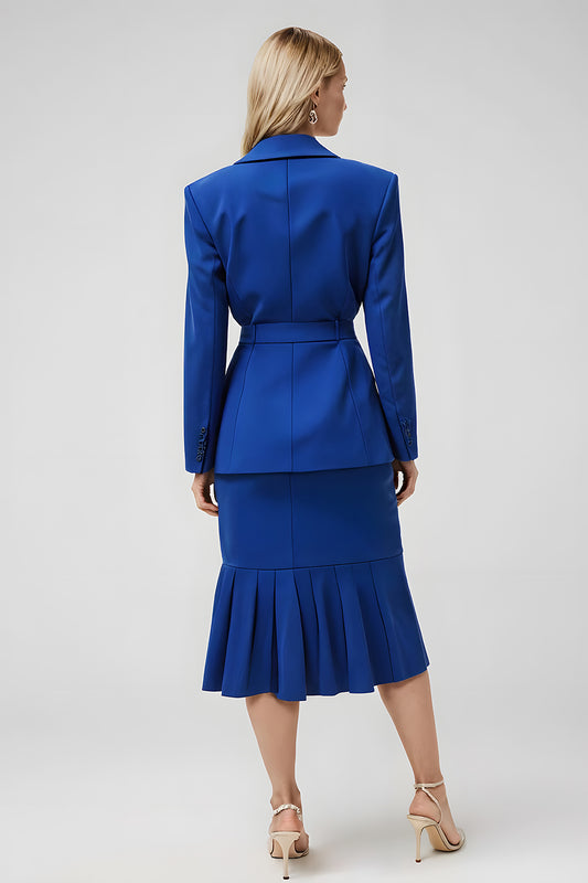 Royal Blue 2 Piece Notched Lapel Midi Business Suits