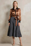 Brown Black Dots Collar Neck A Line 2 Piece Midi Workwear with Belt Brown Black Dots Collar Neck A Line 2 Piece Midi Workwear with Belt