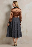 Brown Black Dots Collar Neck A Line 2 Piece Midi Workwear with Belt Brown Black Dots Collar Neck A Line 2 Piece Midi Workwear with Belt