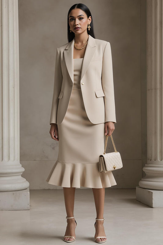 Champagne 2 Piece Notched Lapel Mermaid Midi Business Suits