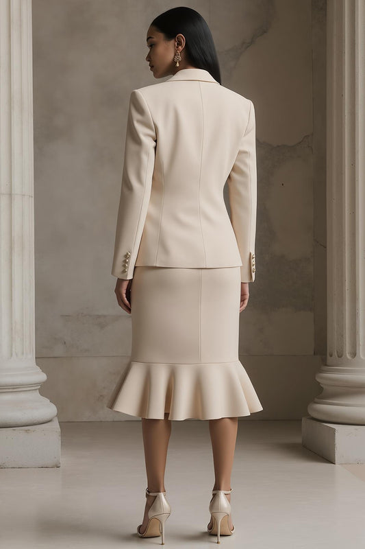 Champagne 2 Piece Notched Lapel Mermaid Midi Business Suits