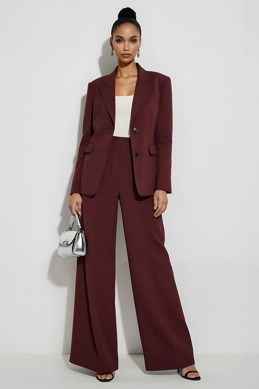 Burgundy 2 Piece Notched Lapel Single Breasted Long Sleeves Business Suits
