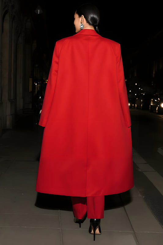 Red 2 Piece Peak Lapel Long Sleeves Long Business Suits