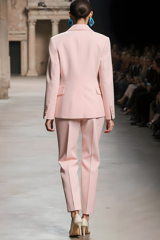 Pink 2 Piece Notched Lapel Single Breasted Long Sleeves Business Suits