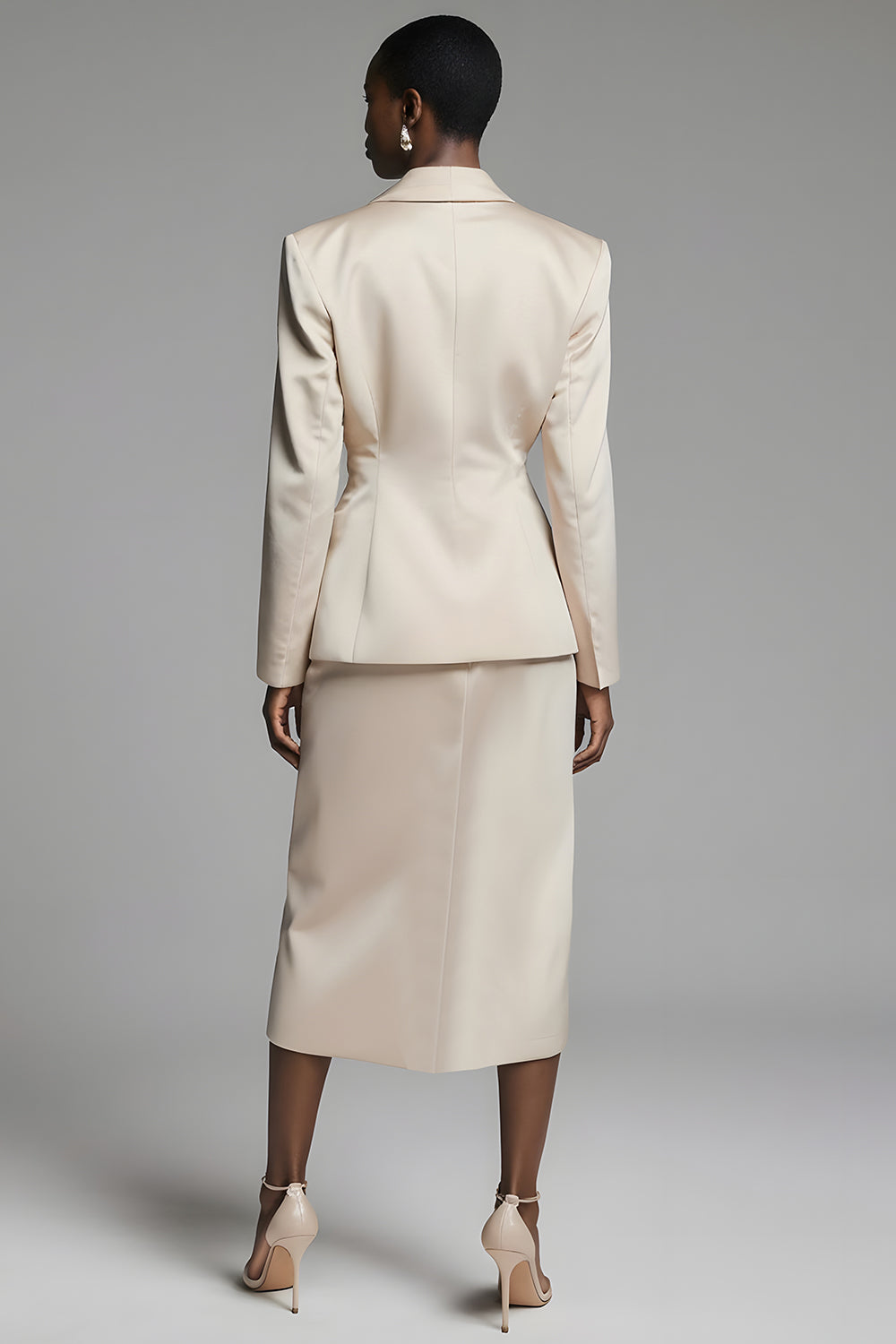 Champagne 2 Piece Peak Lapel Long Sleeves Pencil Midi Business Suits Champagne 2 Piece Peak Lapel Long Sleeves Pencil Midi Business Suits