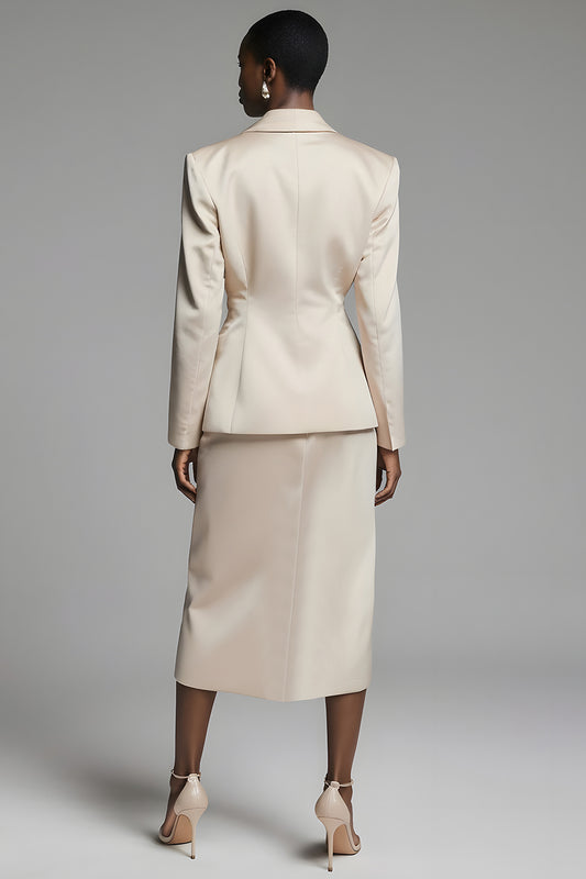 Champagne 2 Piece Peak Lapel Long Sleeves Pencil Midi Business Suits