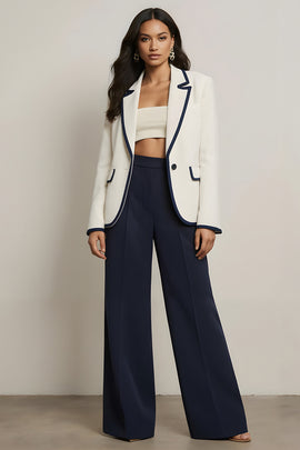 White and Blue 2 Piece Notched Lapel Long Sleeves Business Suits