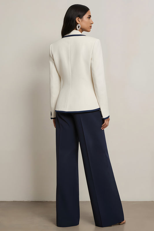 White and Blue 2 Piece Notched Lapel Long Sleeves Business Suits
