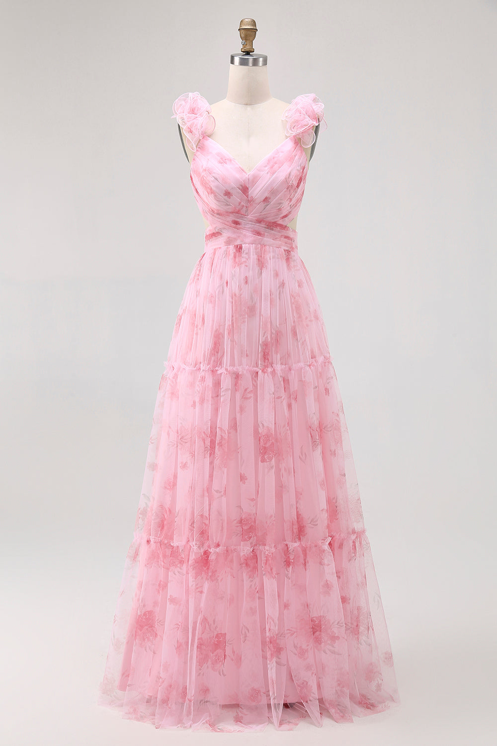 Zapaka Women Blush Floral A Line Bridesmaid Dress Cut Out Pleated Ruffled Long Wedding Guest Dress, Blush Flower / US20W Zapaka Women Blush Floral A Line Bridesmaid Dress Cut Out Pleated Ruffled Long Wedding Guest Dress, Blush Flower / US20W