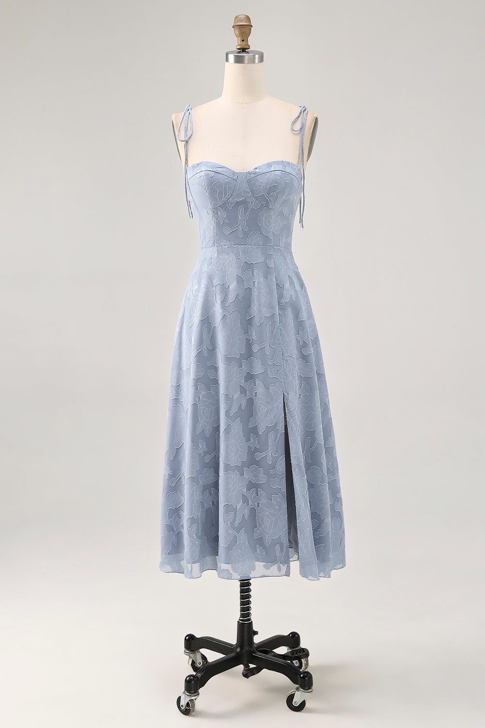 Zapakasa Women Dusty Blue Lace Midi Wedding Guest Dress with Slit